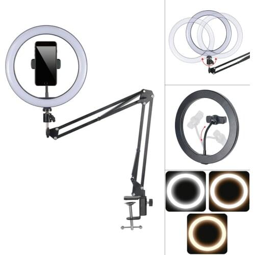 Dimmable Ring Selfie Light Camera Phone USB Ring Lamp Photography Light with Flexible Arm Phone Holder Stand Vlog Studios