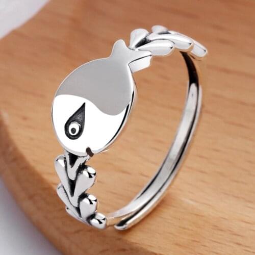 SA SILVERAGE Finger Ring Ladies Simple Adjustable Ring Women Jewelry Mens Ring S925 Sterling Silver Fashion Personality Fish