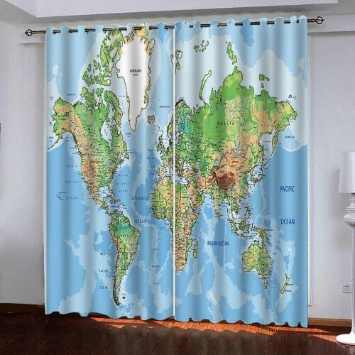 Window Blackout Luxury 3D Curtains For Bedroom Living room Wall Decor Silk curtains world map curtain