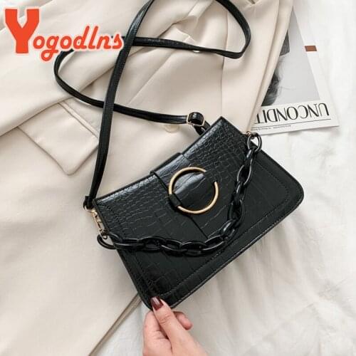 Yogodlns Fashion Chains Shoulder Bag Women PU leather Crossbody Bag Alligator Pattern Messenger Bag French Small Square Bag sac
