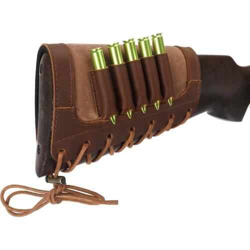 Tourbon Hunting Rifle Gun Buttstock Cheek Riser Rest Pad Canvas Leather Ammo Cartridges Holder .306.30-08 Shooting Accessories