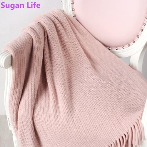 Pink Gray Spring Cashmere-Like Knitted Blanket on for Sofa Couch Bed Cover Travel Blankets Plaids Aircondition Bedspread Throw