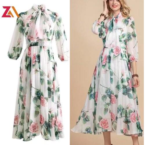 ZALady Beach Boho Summer Midi Dress Designer Rose Flower Bow Collar Plus Size 2XL Party Chic French Dresses Femme Robe Vestidos