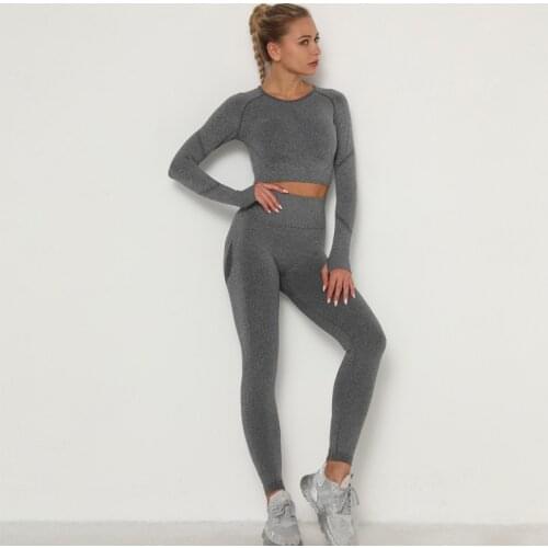 Women Seamless Yoga Set Sport Suit Women Tracksuits Long Sleeve Crop Top and High Waist Pants Workout Set Yoga Clothing Set