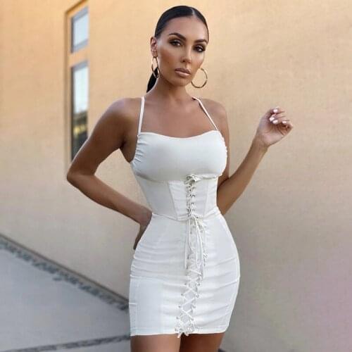 Elegant Dresses For Women Lace Up Solid Color Sleeveless Bodycon Party Dresses For Female Woman Sexy Casual Streetwear Clothes