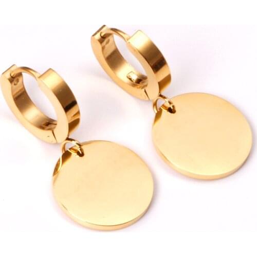 Gold Hoop Earrings Women Accessories No Fade Stainless Steel Round Pendants Earring Fashion Jewelry Party Gift