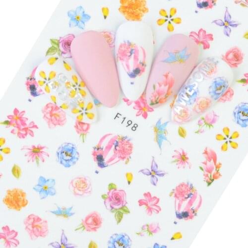 1 Sheet 3D Nail Stickers Self-adhesive Flowers and Leaves Mixed Patterns Transfer Decals Nail Art Decoration