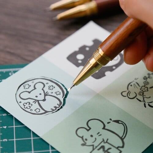 1MM Retro Pear Wood Brass Carving Pen Hand Carving Engrave Pen Knife Leather Craft Scrapbook Paper Craft Cuting Tool Art Supply