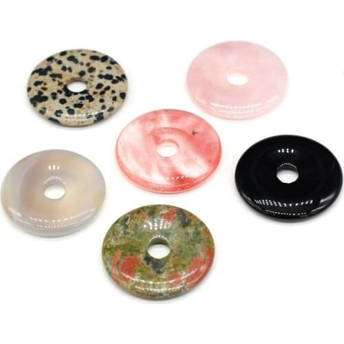 1PC Natural Semi-precious Stone Round Big Hole Beads Rose Quartz Agate for DIY Necklace Bracelet Making Jewelry 40x40mm Gifts