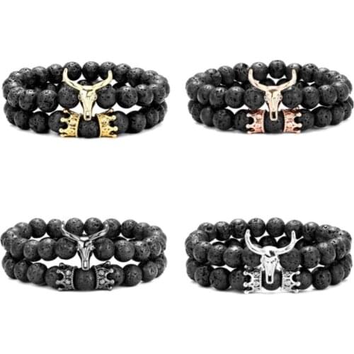 2pcs/lot 8mm ox crown gold silver copper cz zircon cubic zirconia beads bohemian Bracelet Stone Bangles df3d