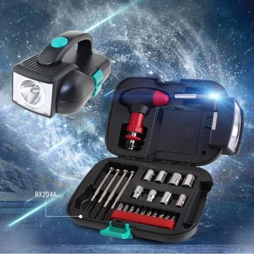 25pcs Flashlight Tools Kit Emergency Lights Multi-Function Flash Light Lamp Tool Box Set Switch Sockets Heads Screwdriver Set