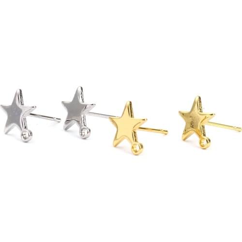 3 Pairs Zinc Based Alloy Ear Post Stud Earrings Findings Pentagram Star Silver Color W/ Loop 10mm x 9mm For DIY Jewelry Making