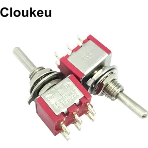 5Pcs MTS-223 6MM Red Reset 6Pin/3File (ON)-OFF-(ON) Rocker switch Toggle Switch 2A250V 5A120V