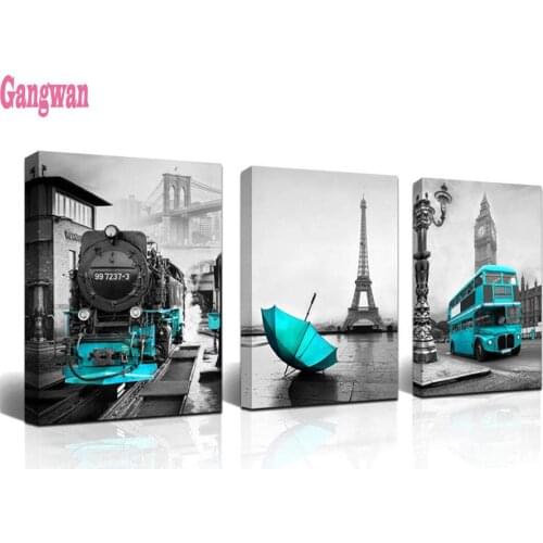 5d Diy diamond painting Blue Bus and umbrealla full square drill diamond embroidery rhinestone painting diamond mosaic 3 pcs