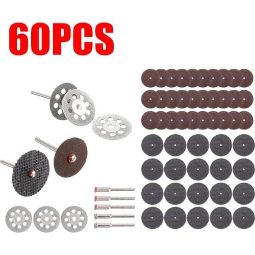 60Pc Diamond Cutting Disc Circular Cutting Disc Saw Blade Grinding Wheel Set Rotary Tool Accessories with Mandrel For Wood Steel