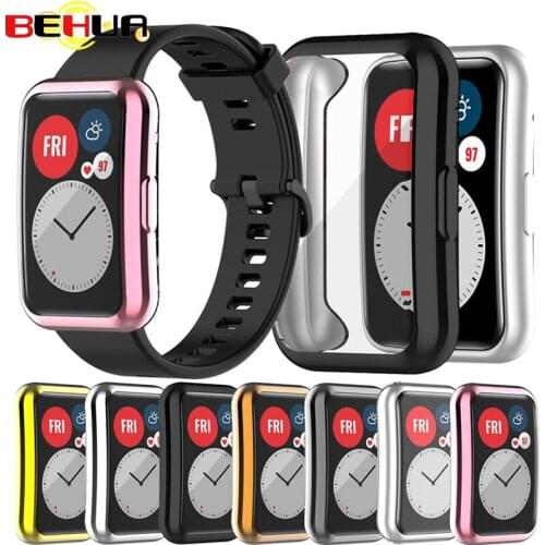 BEHUA TPU Full Screen Protector Case Shell Edge Frame For Huawei Watch Fit Soft Band Protective Bumper Cover Cases Accessories