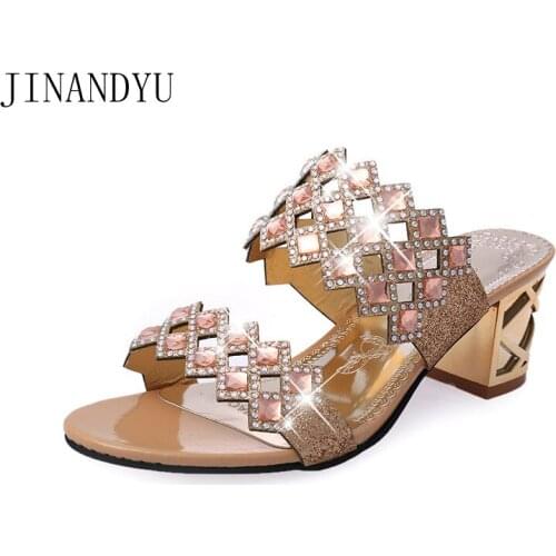 Size 41 Crystal Party Slippers for Women Sexy High Heels Summer Shoes Womens Fashion Sandals Heels Slippers Sandalias Femenina