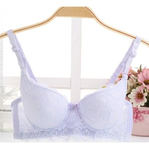 3/4 Cup A B Women Underwear Sexy Lace Brassiere Push Up Top Bra Lingerie Wire Free Thin Under Thick Mold Adjustable Strap