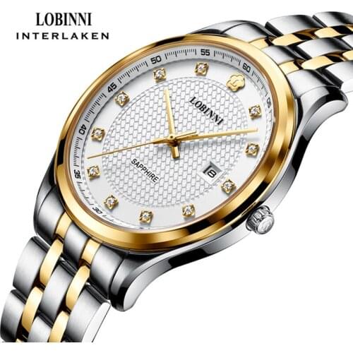 LOBINNI Top Brand Luxury Men Dress Quartz Watches Date Full Stainless Steel Sapphire Glass Waterproof Watches