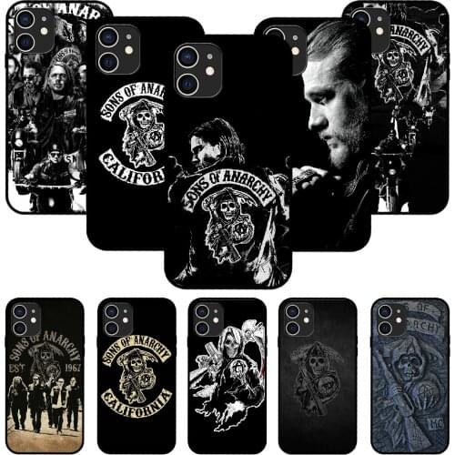For iPhone 11 12 8 Plus Mini Pro X XR XS Max 4 5 7 6 6S 8 SE Phone Case Black Cover Bumper Fashion TV Sons of Anarchy Skull