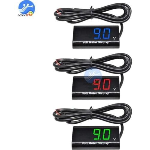 DC 8-18V 0.56in Digital Voltmeter IPX6 Waterproof Voltage Tester 6V 12V 18V Red Green Blue LED Display for Auto Car Electric