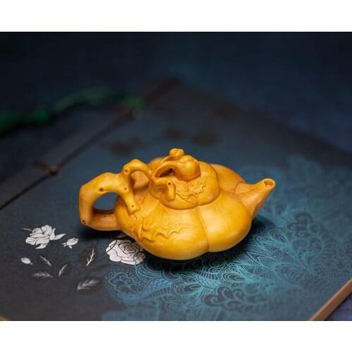 Wooden teapot carved decorative model Hand carved solid wood Crafts Home decoration tea set small model