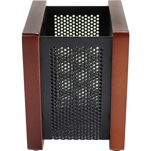 Pen Holder Mesh Pencil Holder Wooden & Metal Pencil Holder for Desk Office Pen Organizer, Makeup Brush Storage Bucket