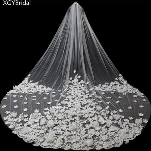 2021 New Arrival With Comb One Layer Cathedral 4 Menters Wedding Accessories Applique Edge Beaded Lace Manual Hot Stamping