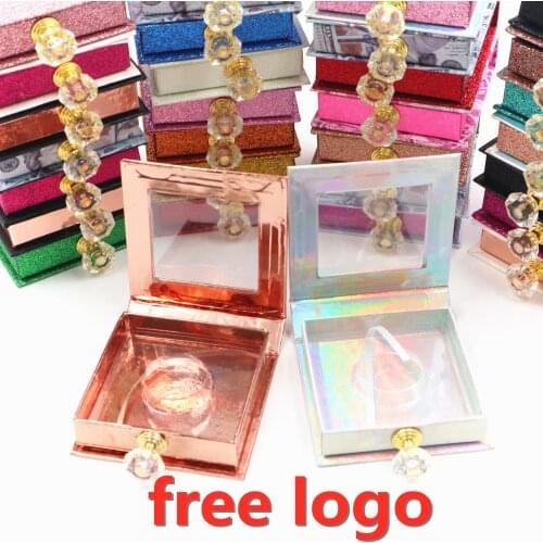 Lash box with crystal handleSquare lash box alse Eyelash packaging box fake 3d mink lashes boxes faux cils strip diamond case