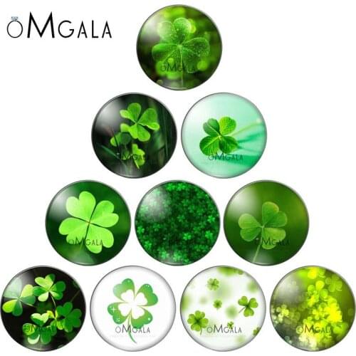 Beauty lucky Four-leaf clover good luck 8mm/10mm/ 12mm/Round photo glass cabochon demo flat back Making findings ZB0543