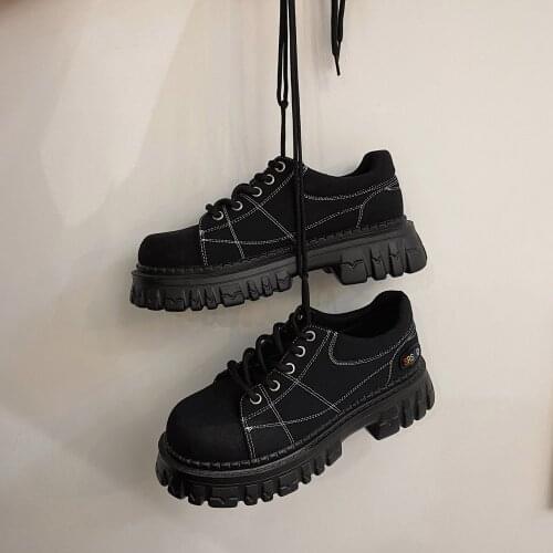 Fashion Girls INS Chunky Sneakers New Student Spring Martens Boots Shoes Women Lace-up Thick Bottom Suit Sneakers Chaussure Femm