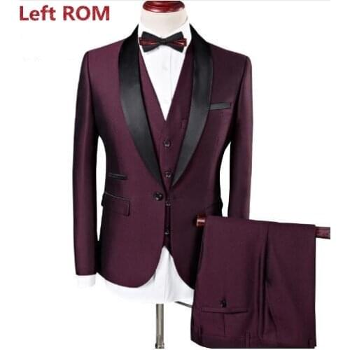 Mens suit 2019 wedding suit mens shawl collar 3 piece set Traje de hombre fashion mens business slim suit mens royal tuxedo