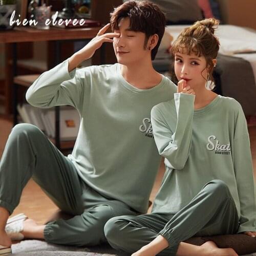 Couples Pajamas Set Sleepwear Women Mens Cotton Pijama Long Sleeve Sleepshirt Homewear Pyjamas Round Neck Nightwear Lounge Wear