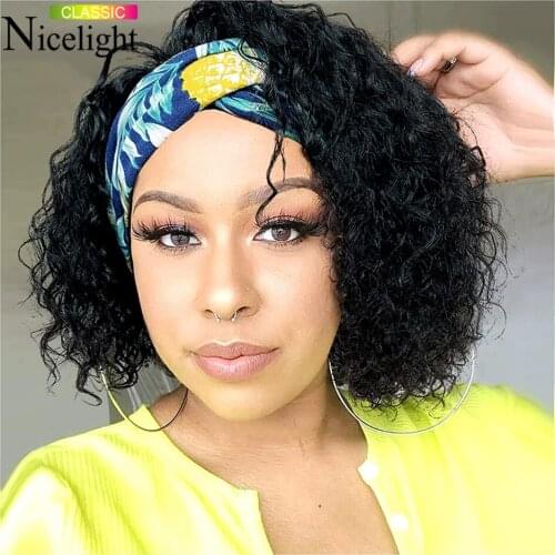 Nicelight Glueless Water Curly Human Hair Wigs Pixie Cut Short Bob Headband Wig Easy Wear Machine Made Wigs For Black Women