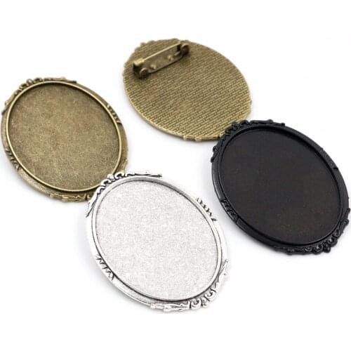 New Fashion 5pcs 30x40mm Inner Size Antique Silver Plated and Bronze Black Plated Pin Brooch Simple Style Base Setting Pendant