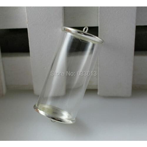 New 50sets/lot 28*12mm long tube glass globe & silver color cover button set (no filler) glass wish bottle sweater pendants