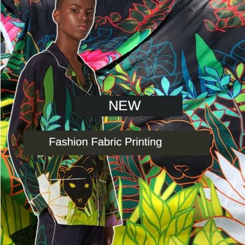 145 * 150cm European and American Brand Night Leopard Silk Satin Digital Spray / Painting Clothing Pajamas Women 's Fabric