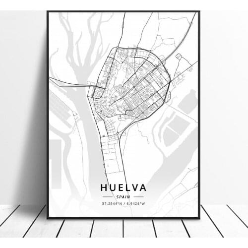 Huelva A Coruna Valladolid Alicante Badajoz Mostoles Spain Map Poster