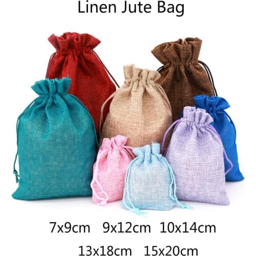 1pc Multi size Linen Jute Drawstring Gift Bags Sacks Wedding Birthday Party Favors Drawstring Gift Bags Baby Shower Supplies