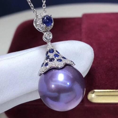 D113 Fine Pearls Pendants 14-15mm 18K Gold Natural Fresh Water Purple Pearls Pendants Necklaces for Women FIne Pearls Pendants