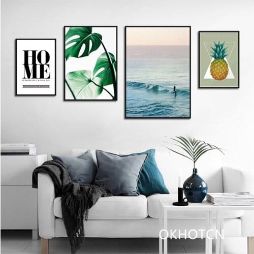 Home Quote Posters And Prints Beautiful Scenery Green Leaf Canvas Painting Wall Art Picture For Living Room Home Decor