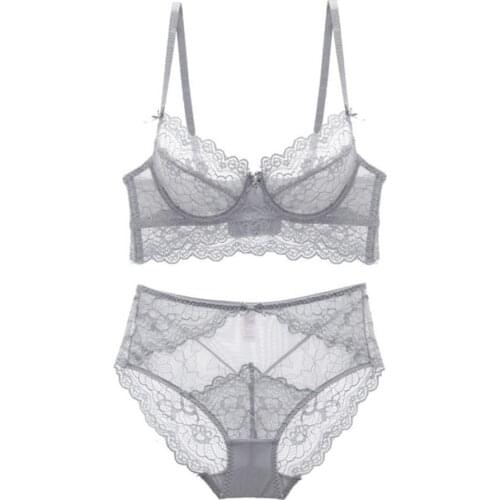 Sexy charming lace bra set women ultra-thin breathable comfortable underwear with ladies high waist lace large size panties