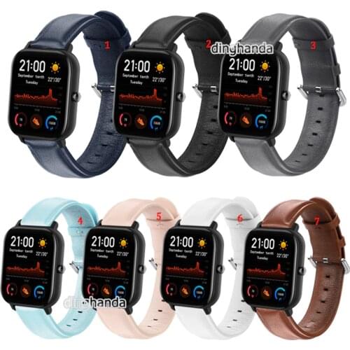 Calf Leather Watch Band Strap for Huami Amazfit Bip U S lite GTS GTS2 Neo Smart Watch Replacement wrist bands straps 20mm