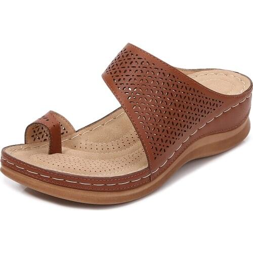 Bohemian Style Ladies High Heels Slippers Hollow Platform Women Flip-Flops Slides Large Size Retro Womens Wedges Sandals Shoes