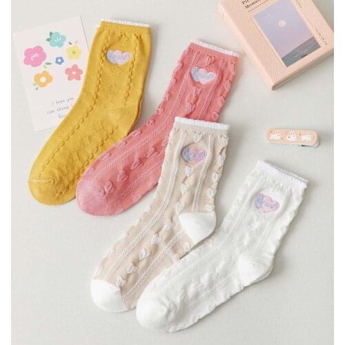 Thin Embroidered Korean Women Summer Cotton Hosiery Tube Socks Womens Socks