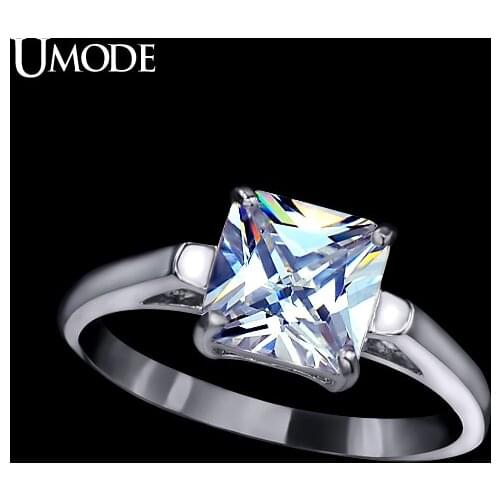 UMODE Classical Gift 2.25ct Princess Cut Square AAA+ Cubic Zirconia Crystal White Gold Color Engagement Women Rings UR0134B