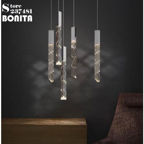 Spiral Staircase Crystal Long Tube LED Modern Hanging Lamps Solid Crystal Carved Pendant Lights Dinning Room Small Droplight