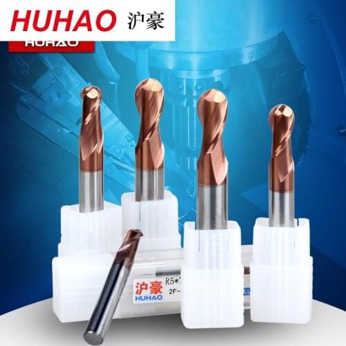 Tungsten Steel Coat Carbide R0.5*50*4D Ball Nose End Mills Tap CNC 2 Flutes Cone Bits HRC50 Solid Carbide Huhao 4858