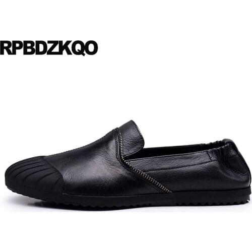 High Quality Rubber Black Slip On Driving Spring Men Loafers Luxury Brand Zipper Casual Designer Shoes Real Leather Genuine 2021