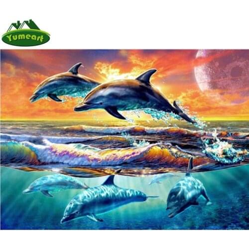 YUMEART 3D Diy Full of Diamonds Embroidery Diamond Mosaic Dolphins World Square Rhinestones Diamond Painting Cross Stitch Kits